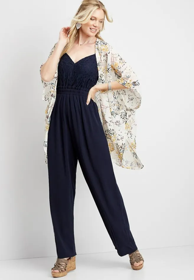 Women Blue Lace Bodice Paperbag Waist Jumpsuit Maurices Dresses and Jumpsuits