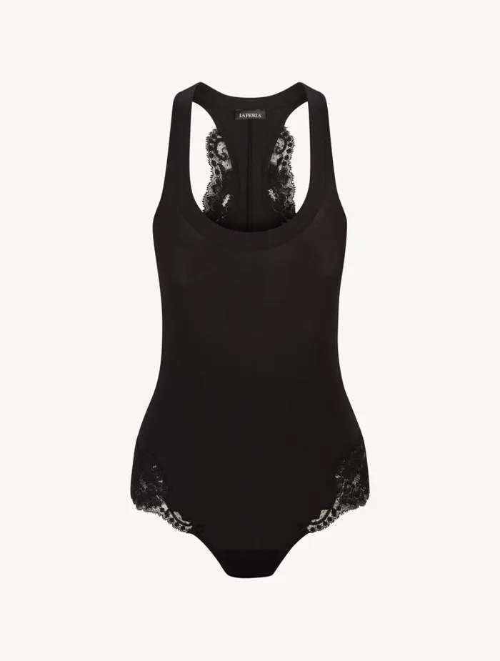 Women Bodysuits and Bustiers La Perla Black Cotton Bodysuit