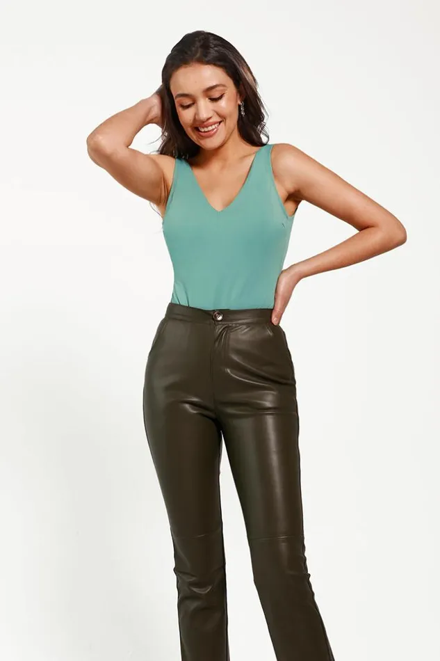 Women Bodysuits Cupshe Ariella Vneck Wide Strap Backless Bodysuit Green
