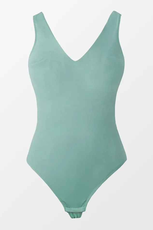Women Bodysuits Cupshe Ariella Vneck Wide Strap Backless Bodysuit Green