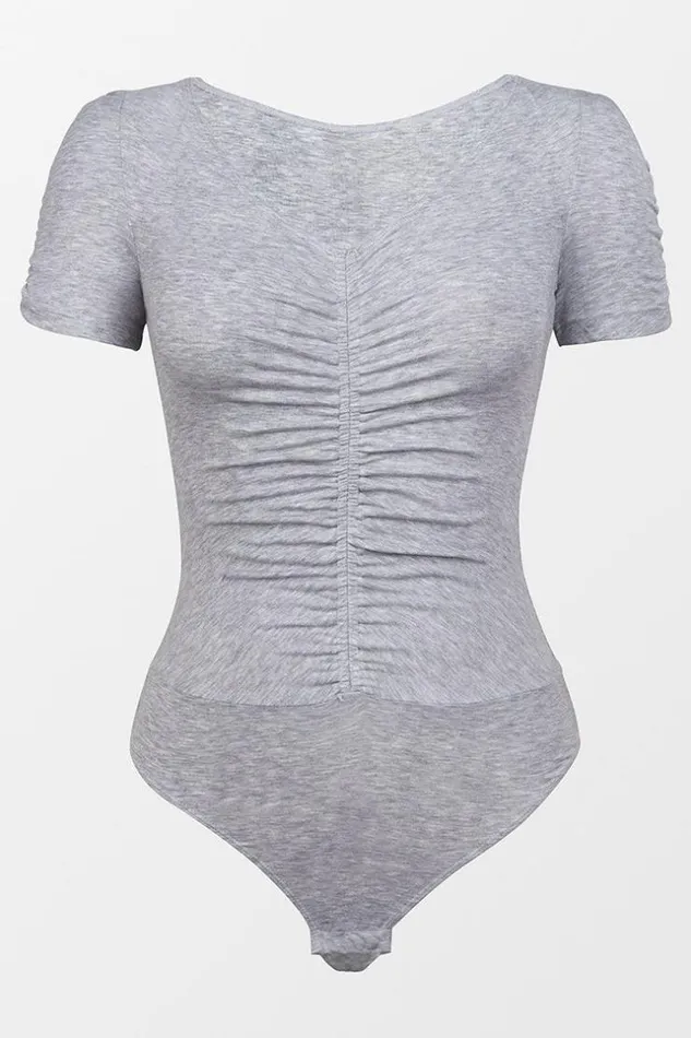 Women Bodysuits Cupshe Breanna Ruched Short Sleeve Bodysuit Gray