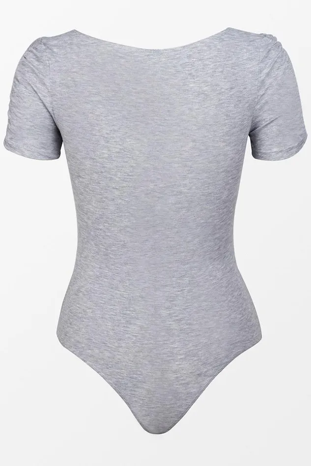 Women Bodysuits Cupshe Breanna Ruched Short Sleeve Bodysuit Gray