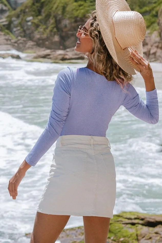 Women Bodysuits Cupshe Rowan Vneck Long Sleeve Bodysuit Blue