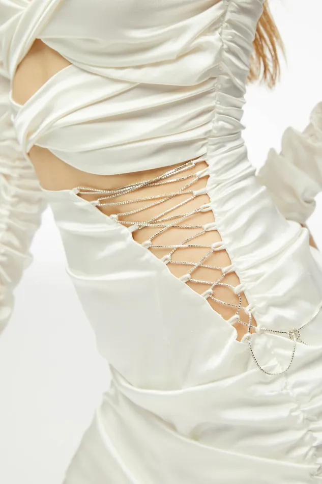 Women Bonnie Sexy White Cross Crystal Dress Nana Jacqueline Bridal