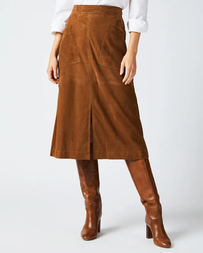 Women Bottoms Billy Reid ALine Suede Skirt Cognac