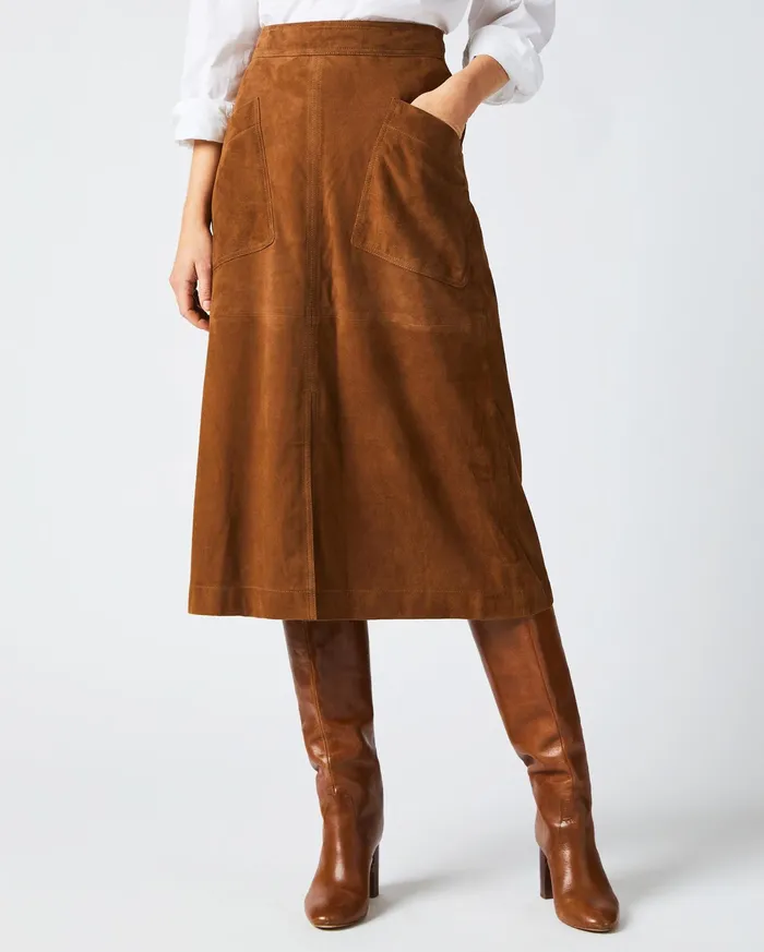 Women Bottoms Billy Reid ALine Suede Skirt Cognac