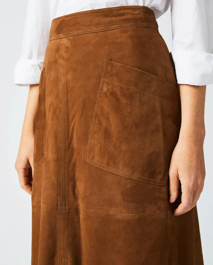 Women Bottoms Billy Reid ALine Suede Skirt Cognac