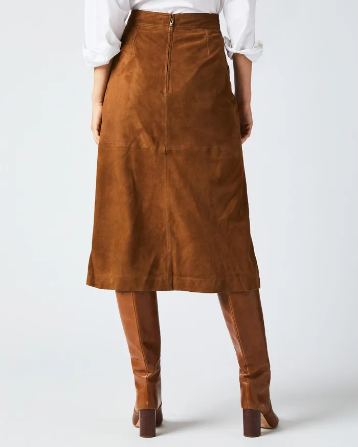 Women Bottoms Billy Reid ALine Suede Skirt Cognac