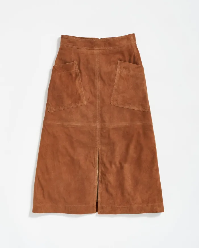 Women Bottoms Billy Reid ALine Suede Skirt Cognac