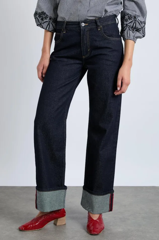 Women Bottoms Damson Madder Italian Selvedge Sylvie Jeans With Turn Up