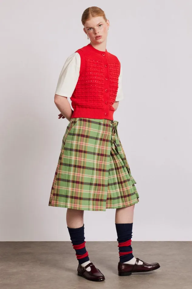 Women Bottoms Damson Madder Kat Kilt 8211 Green Check