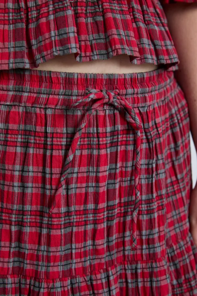 Women Bottoms Damson Madder Malika Ra Ra Midi Skirt 8211 Red Check
