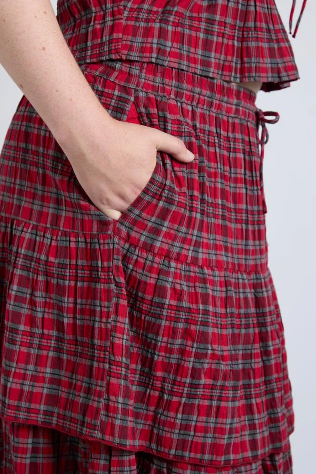 Women Bottoms Damson Madder Malika Ra Ra Midi Skirt 8211 Red Check