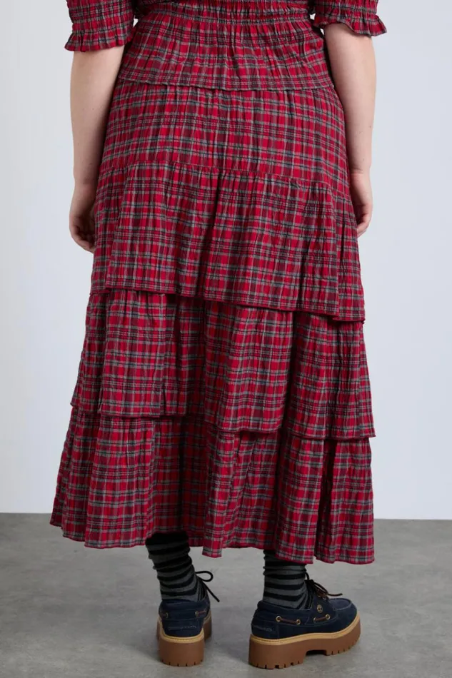 Women Bottoms Damson Madder Malika Ra Ra Midi Skirt 8211 Red Check