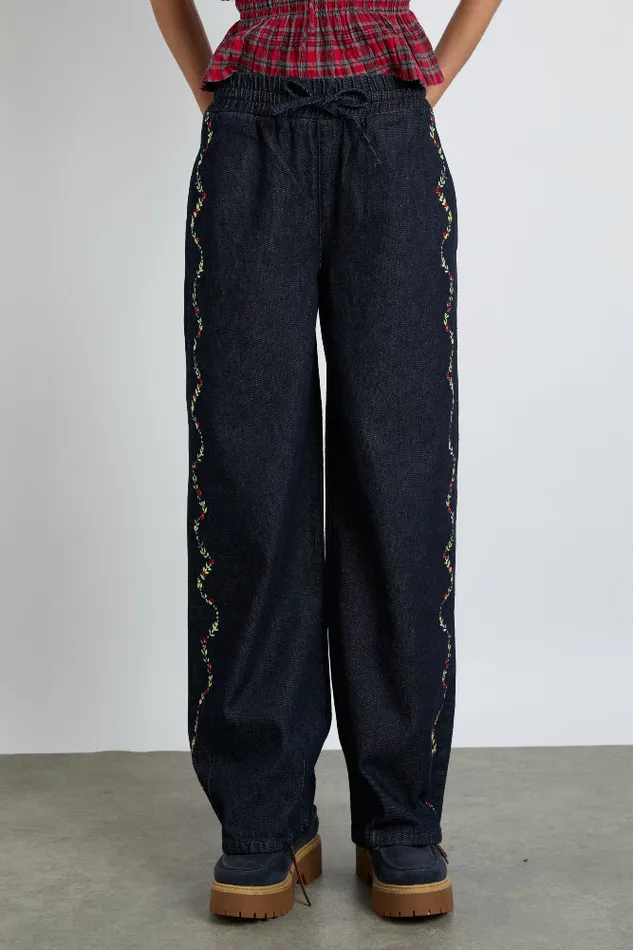 Women Bottoms Damson Madder Rafe Jeans 8211 Embroidered Floral