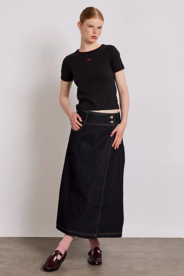 Women Bottoms Damson Madder Raye Denim Skirt 8211 Dark Indigo