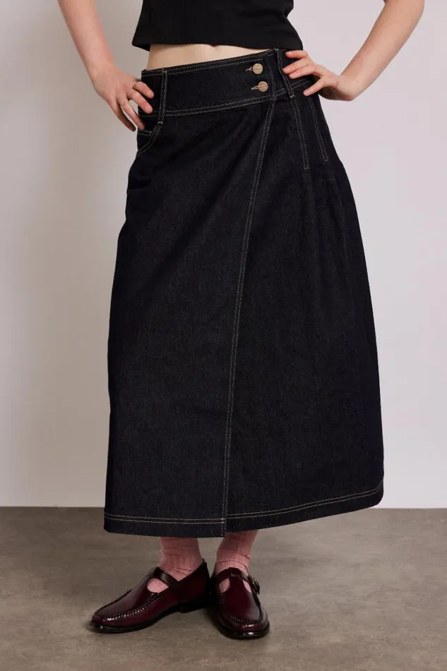 Women Bottoms Damson Madder Raye Denim Skirt 8211 Dark Indigo
