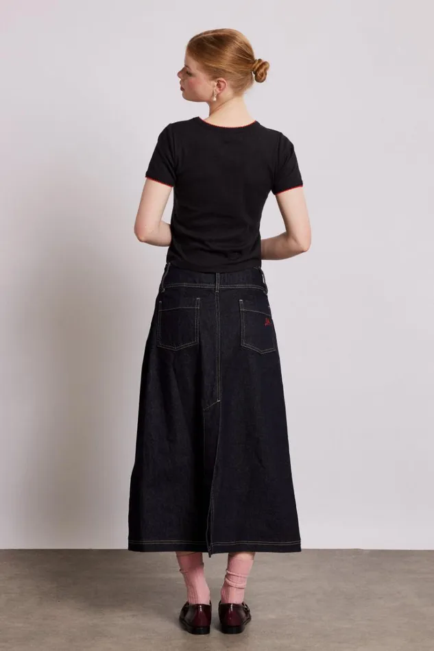Women Bottoms Damson Madder Raye Denim Skirt 8211 Dark Indigo