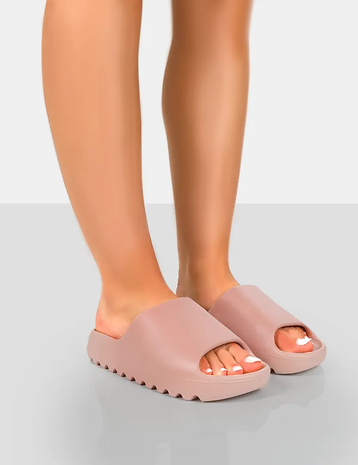 Women Brady Baby Pink Rubber Flat Slider Sandals Pink Public Desire Holiday