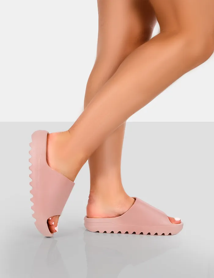Women Brady Baby Pink Rubber Flat Slider Sandals Pink Public Desire Holiday