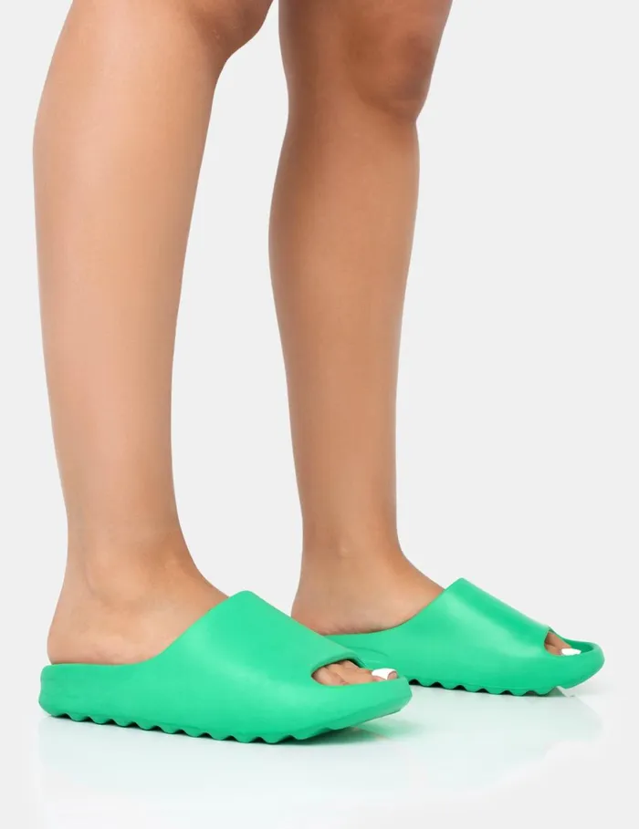 Women Brady Jade Green Rubber Flat Slider Sandals Green Public Desire Holiday