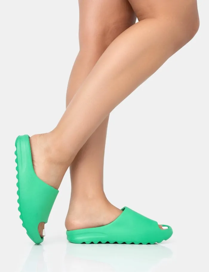 Women Brady Jade Green Rubber Flat Slider Sandals Green Public Desire Holiday