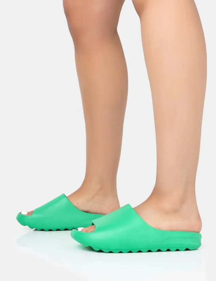Women Brady Jade Green Rubber Flat Slider Sandals Green Public Desire Holiday
