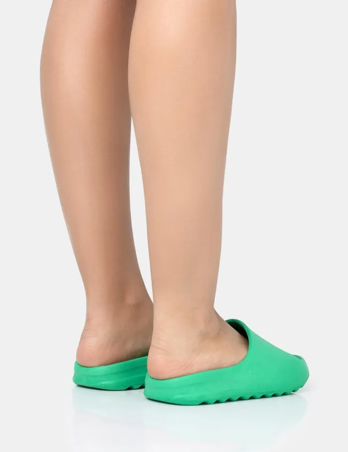 Women Brady Jade Green Rubber Flat Slider Sandals Green Public Desire Holiday