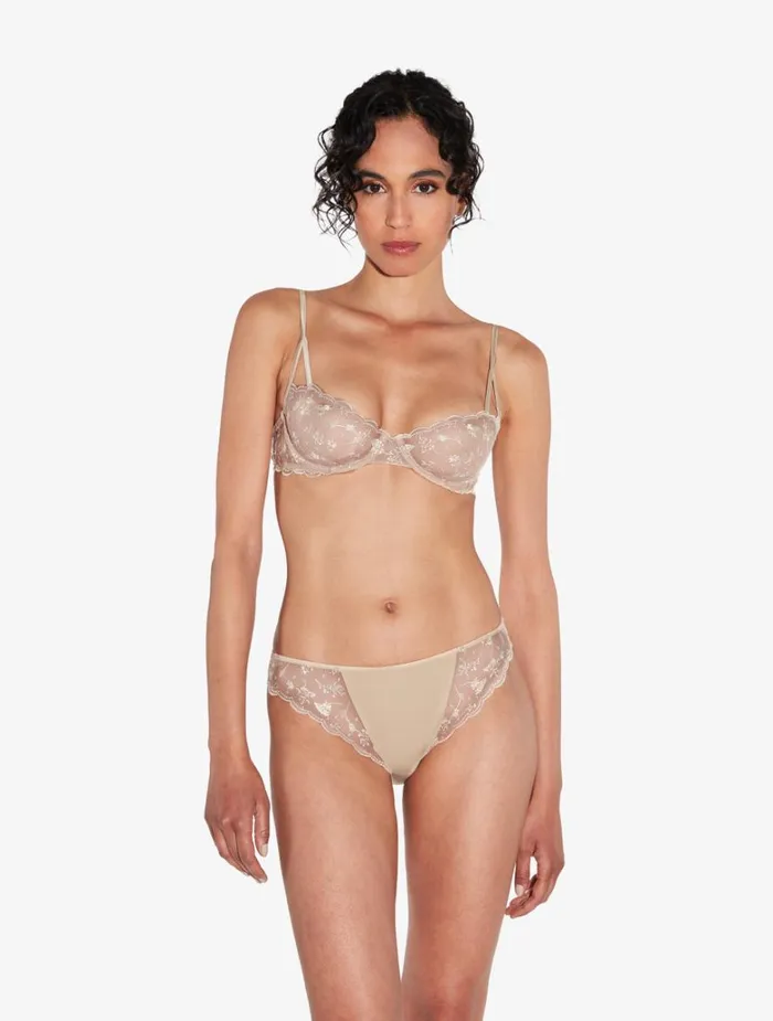Women Bras La Perla Balconette Bra In Halo And Ivory Nude With Embroidered Tulle