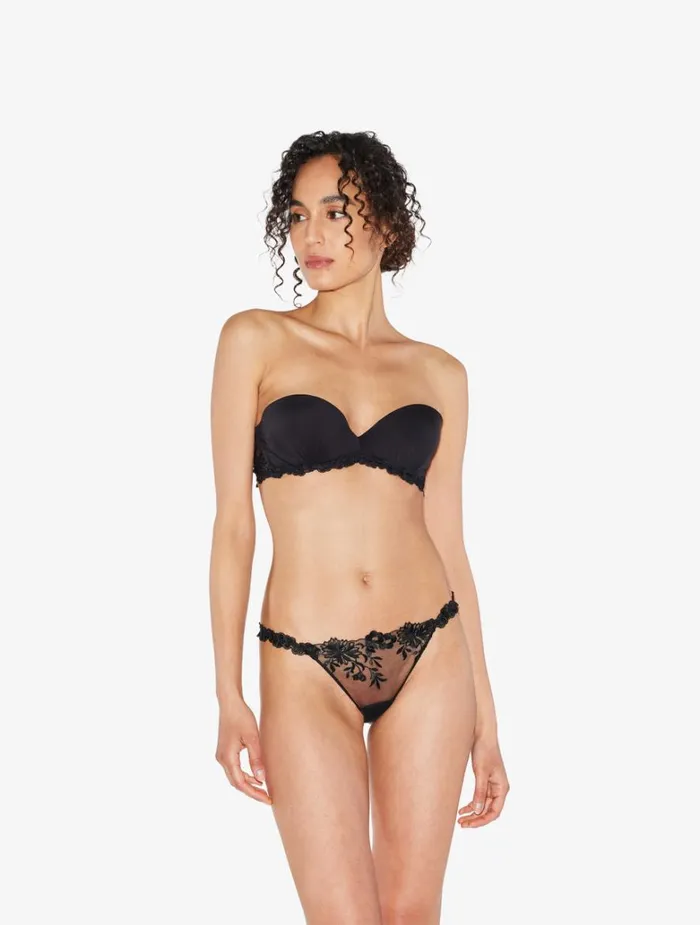 Women Bras La Perla Bandeau Bra In Black Lycra With Embroidered Tulle