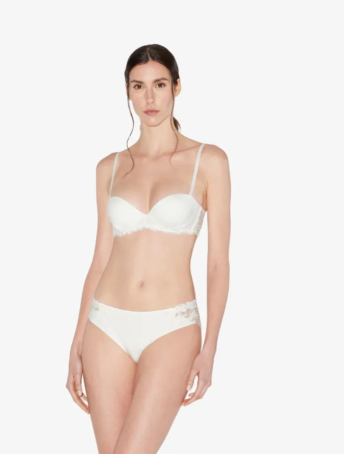 Women Bras La Perla Bandeau Bra In Offwhite Lycra With Embroidered Tulle