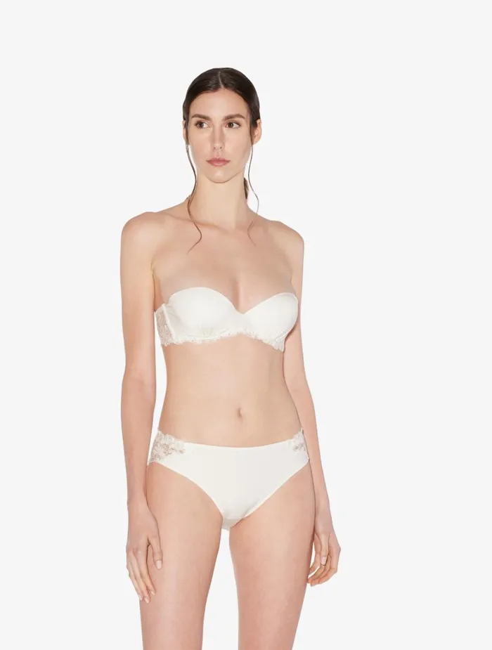 Women Bras La Perla Bandeau Bra In Offwhite Lycra With Embroidered Tulle