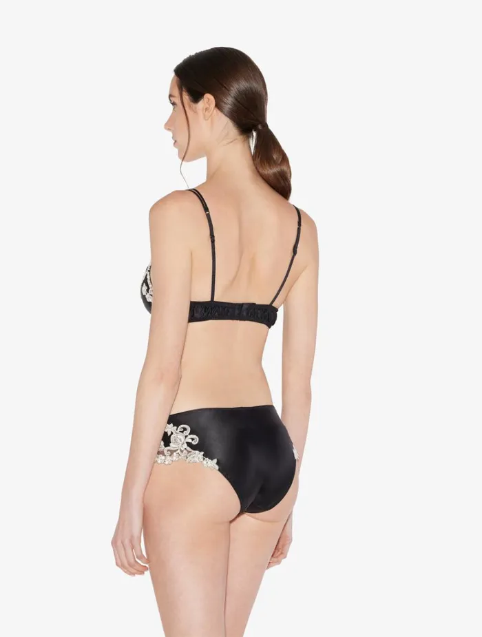 Women Bras La Perla Black Silk Pushup Bra With Ivory Frastaglio