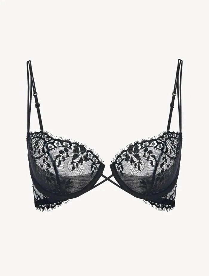 Women Bras La Perla Black Underwired Balconette Bra With Leavers Lace Trim