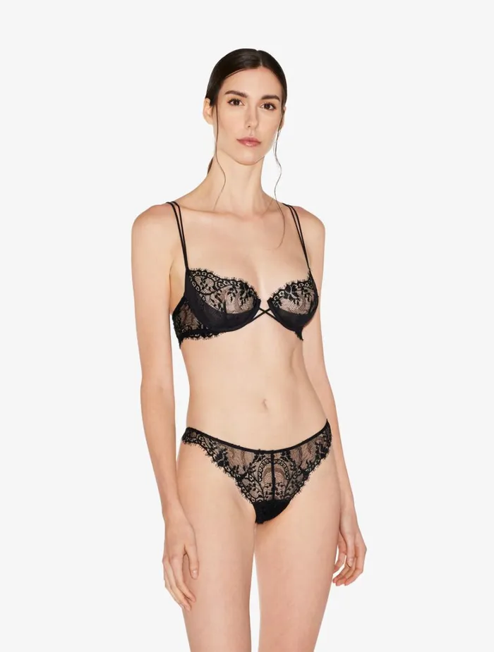 Women Bras La Perla Black Underwired Balconette Bra With Leavers Lace Trim