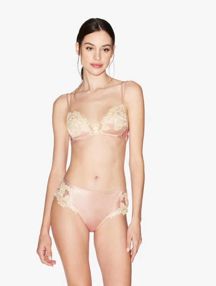 Women Bras La Perla Powder Pink Silk Triangle Bra With Frastaglio