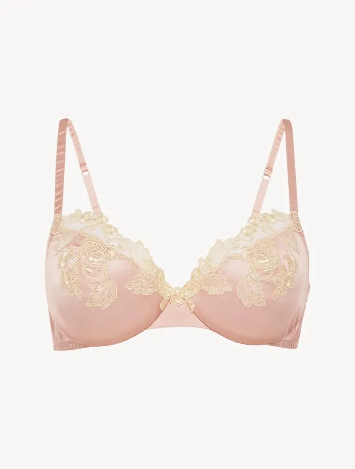Women Bras La Perla Silk Underwired Bra In Powder Pink With Ivory Frastaglio