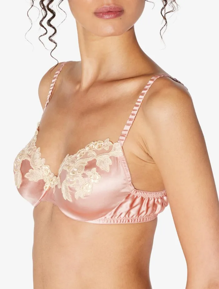 Women Bras La Perla Silk Underwired Bra In Powder Pink With Ivory Frastaglio