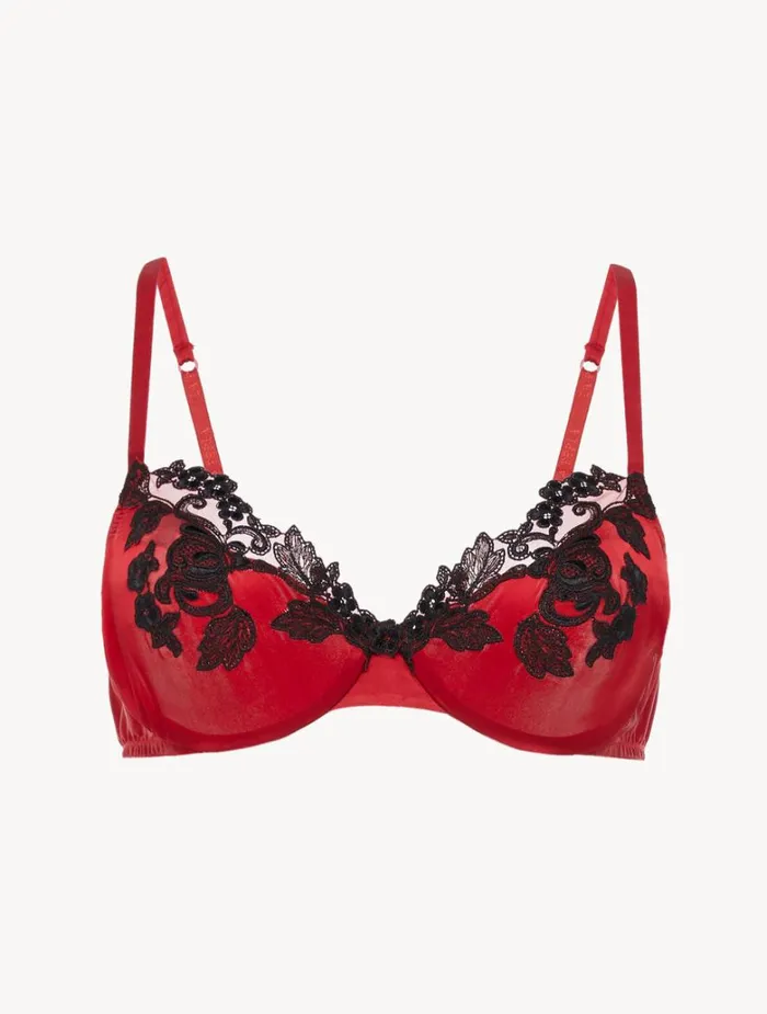 Women Bras La Perla Silk Underwired Bra In Red With Black Frastaglio