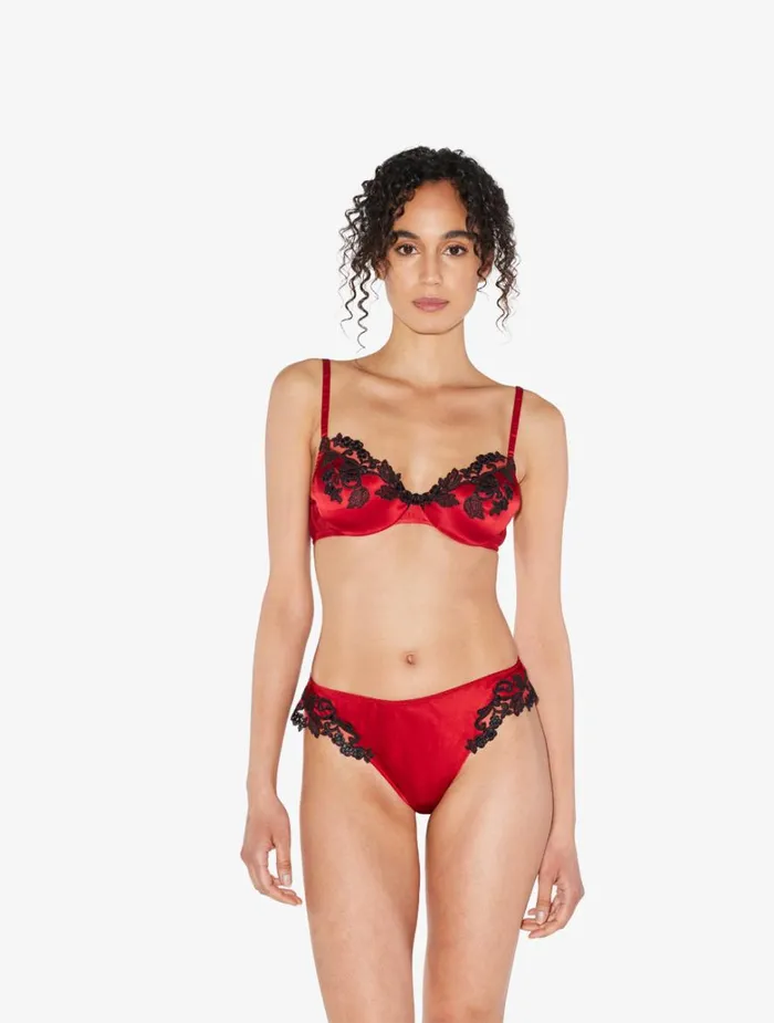 Women Bras La Perla Silk Underwired Bra In Red With Black Frastaglio