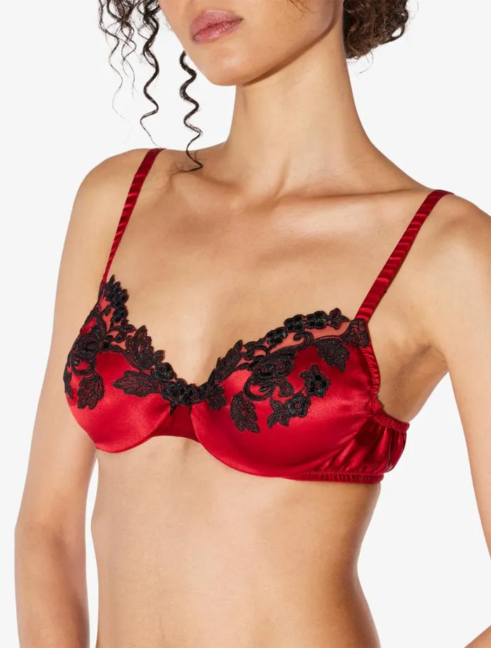 Women Bras La Perla Silk Underwired Bra In Red With Black Frastaglio