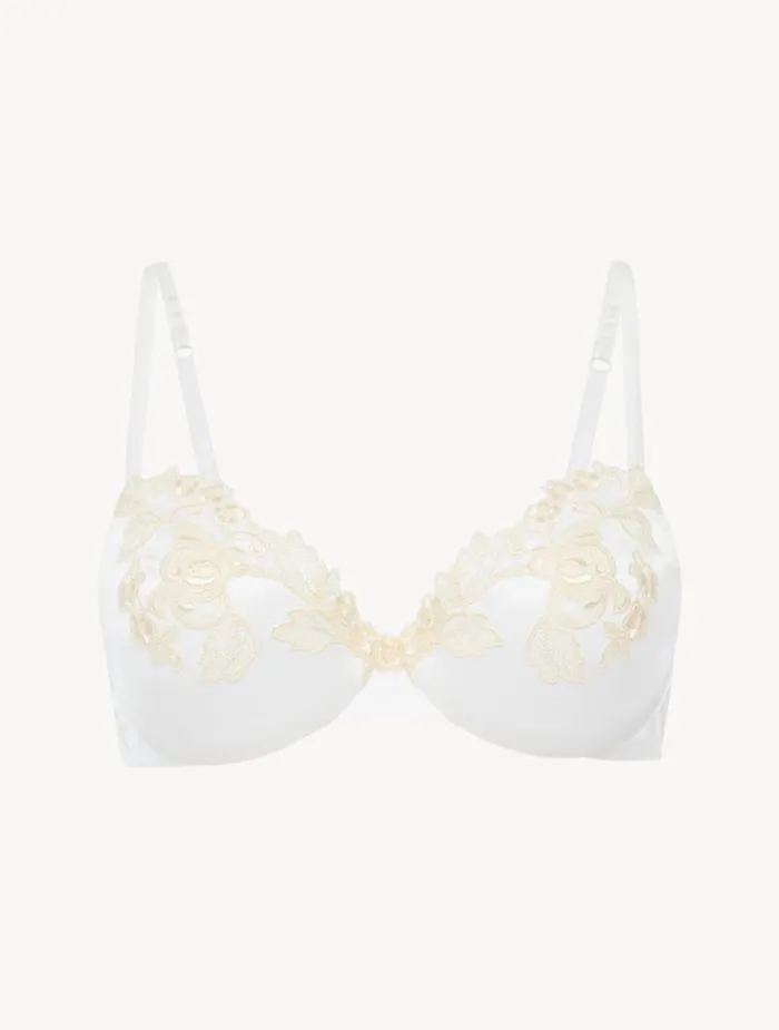 Women Bras La Perla Silk Underwired Bra In White With Ivory Frastaglio
