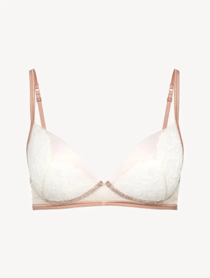 Women Bras La Perla Soft Bralette In Linen And Nude Rose With Leavers Lace