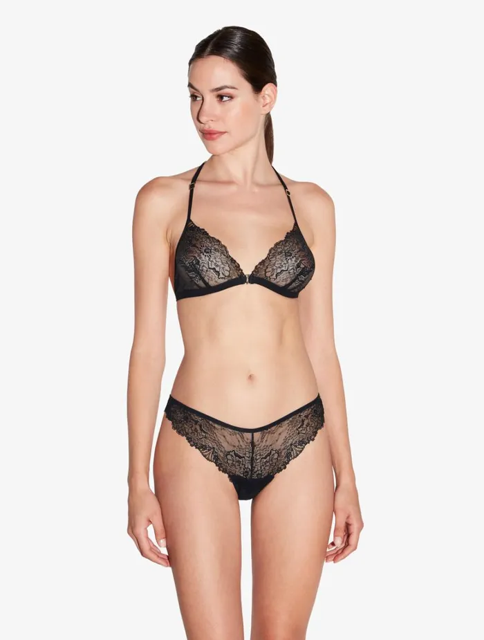 Women Bras La Perla Soft Triangle Bra In Black With Leavers Lace