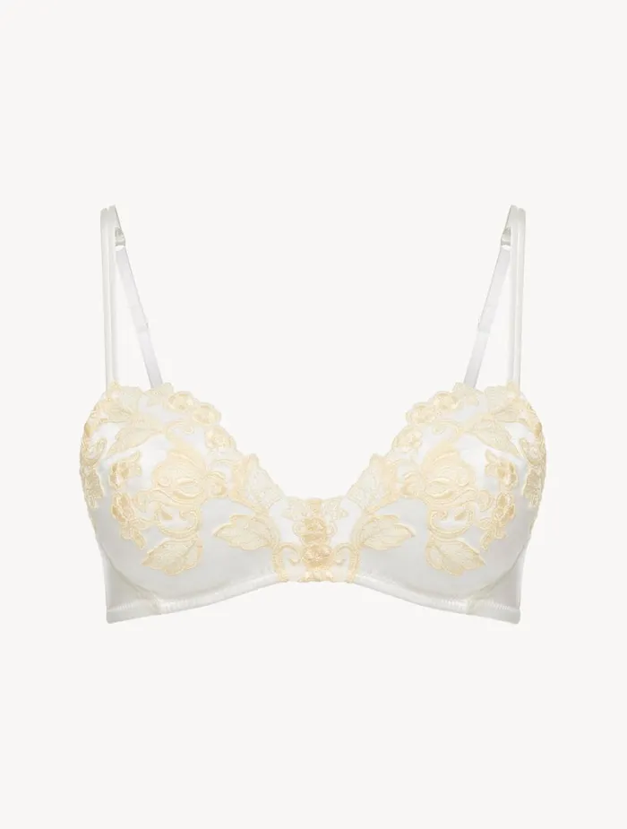 Women Bras La Perla White Silk Triangle Bra With Ivory Frastaglio