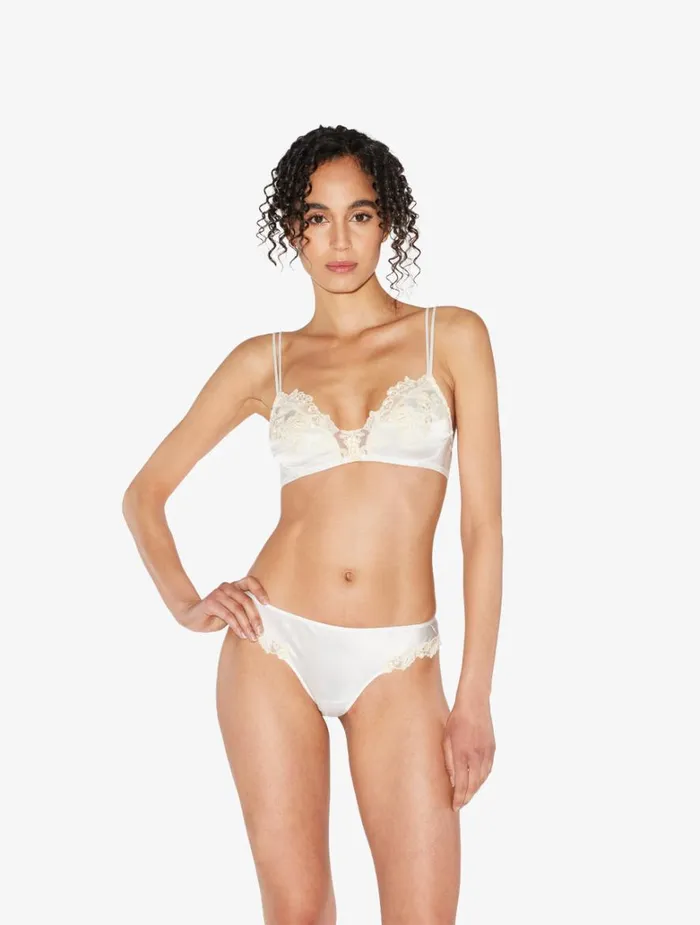 Women Bras La Perla White Silk Triangle Bra With Ivory Frastaglio