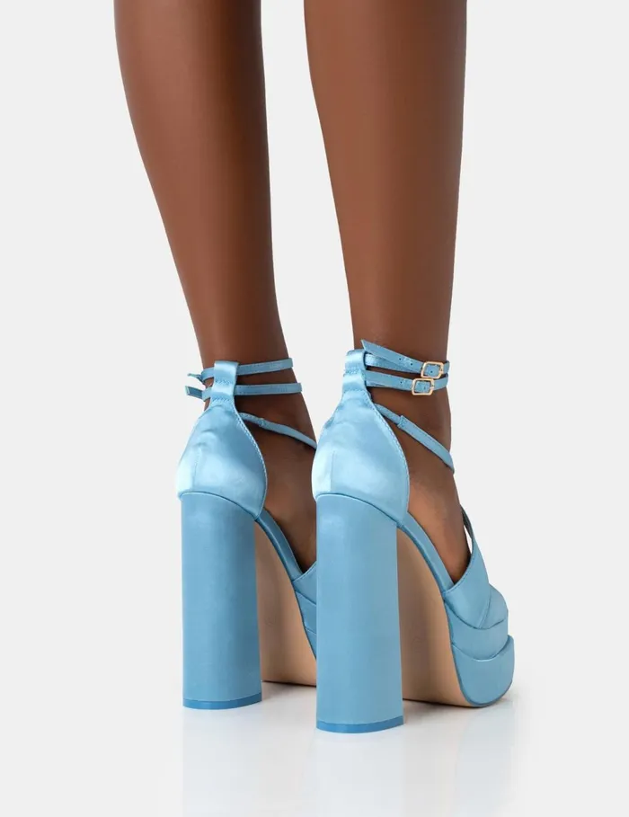 Women Breanna Wf Baby Blue Satin Blue Public Desire Wide Fit Heels