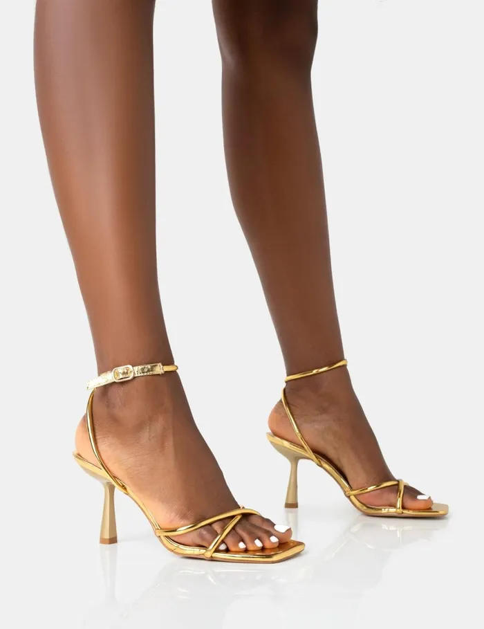 Women Bree Barely There Mid Stiletto Heels Gold Public Desire Party