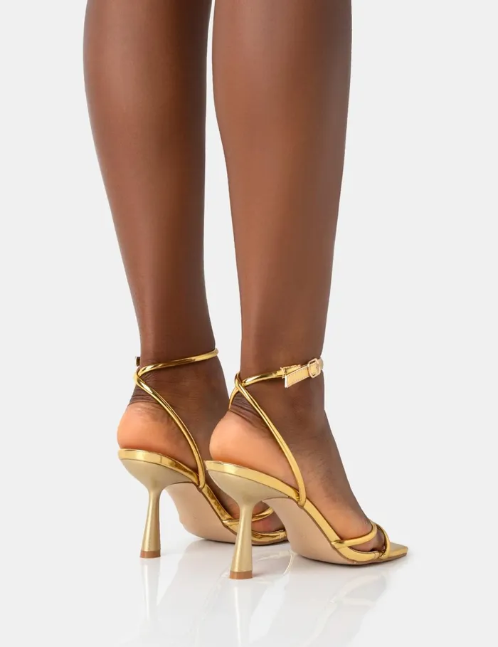 Women Bree Barely There Mid Stiletto Heels Gold Public Desire Party