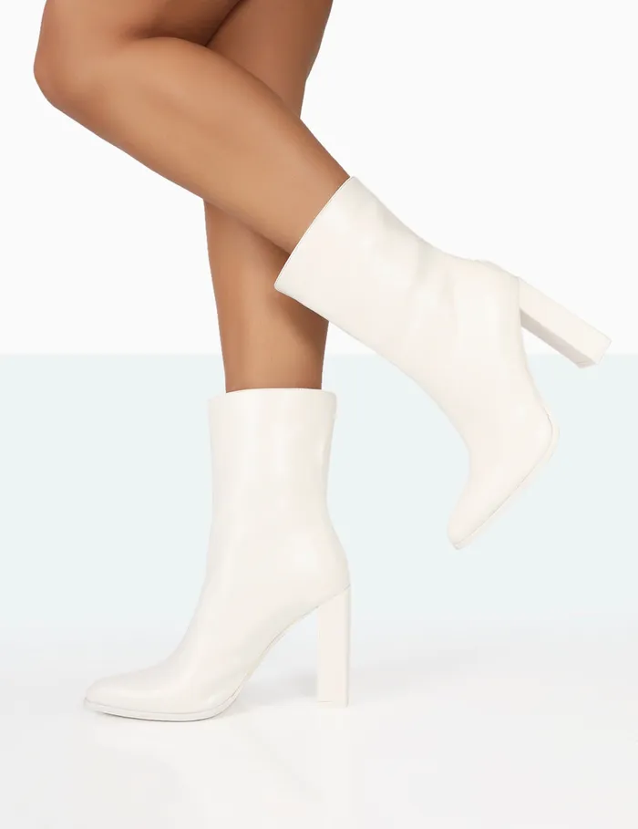 Women Bridget White Block Heel Ankle Boots White Public Desire Ankle Boots